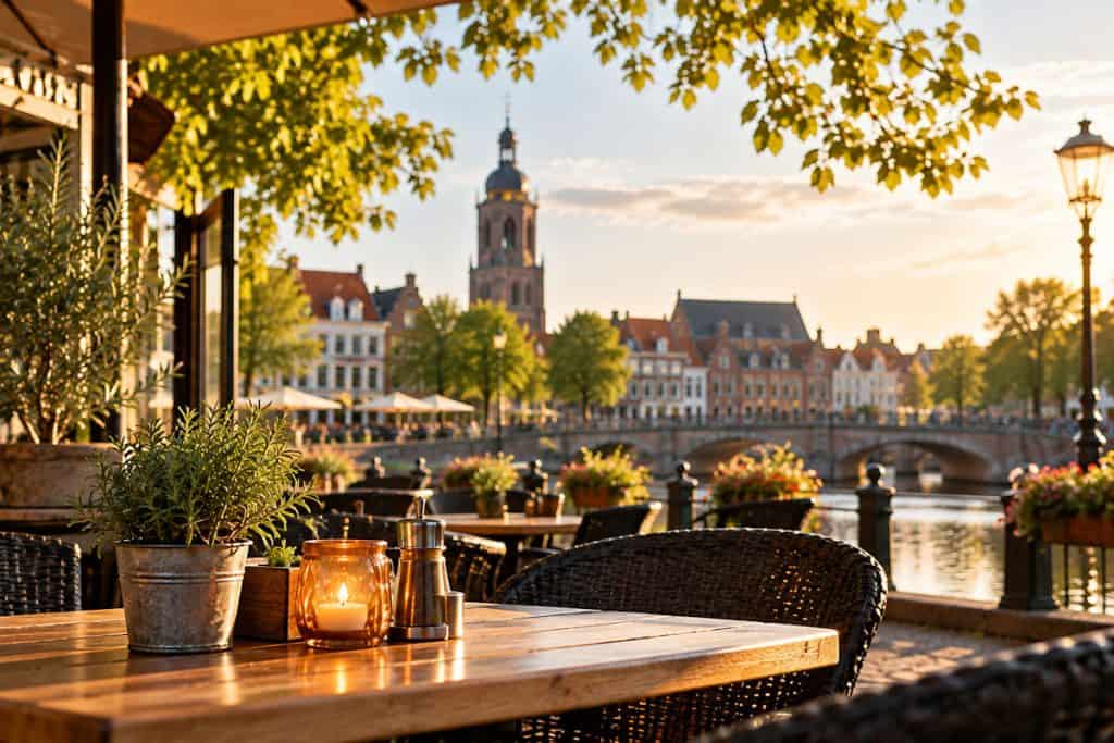 Sfeervol horecaterras aan het water